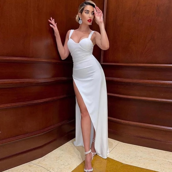 White dress, evening dress, cocktail dress, slit dress - Picture 4 of 4